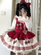Sweet Lolita Tea Party Fashion Gingham Red Accent Bow Dress Cake Dress