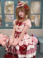 Sweet Lolita Tea Party Fashion Pink Ruffled Checkered Decorative Dress Cake Dress