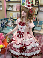 Sweet Lolita Tea Party Fashion Pink Ruffled Checkered Decorative Dress Cake Dress