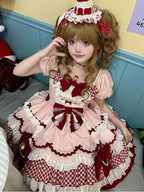 Sweet Lolita Tea Party Fashion Pink Ruffled Checkered Decorative Dress Cake Dress