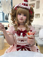 Sweet Lolita Tea Party Fashion Pink Ruffled Checkered Decorative Dress Cake Dress