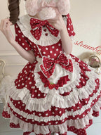 Sweet Lolita Tea Party Fashion Polka Dot Bow  Cake Dress Ruffled Dress