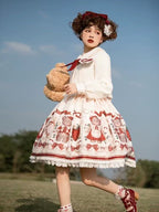 Sweet Lolita Winter Outfit Fluffy Cape Embroidered Bow Cute Two-Piece Dress Set