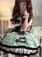 Sweet Mint Chocolate Doll Tea Party Fashion Brown Striped Lolita Dress Cake Dress