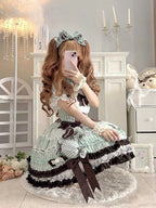 Sweet Mint Chocolate Doll Tea Party Fashion Brown Striped Lolita Dress Cake Dress