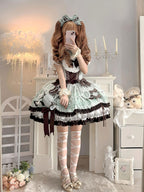 Sweet Mint Chocolate Doll Tea Party Fashion Brown Striped Lolita Dress Cake Dress