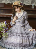 Classic Lolita Green Purple Tea Party Rose Ruffle Long Cake Dress Daily Wear Outfit