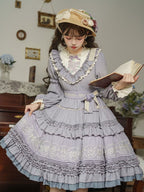 Classic Lolita Green Purple Tea Party Rose Ruffle Long Cake Dress Daily Wear Outfit