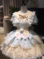 Sweet Tea Girl Sweet Lolita Pleats Decorative Soft Toned Blue Yellow Dress Ice Cream Cake Dress