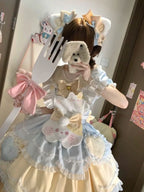 Sweet Tea Girl Sweet Lolita Pleats Decorative Soft Toned Blue Yellow Dress Ice Cream Cake Dress