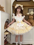 Sweet Tea Girl Sweet Lolita Pleats Decorative Soft Toned Yellow Dress  Ice Cream Cake Dress