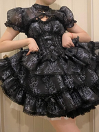 Hime Lolita Pink Blue Black Ballet with Multiplayer Bow Lace Ruffles Doll Cake Dress Outfit