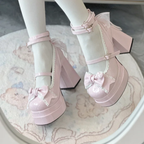 Lolita Shoes Sweetheart High Heels Elegant Literary Sweet Bow Women's Single Shoes