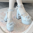 Lolita Shoes Sweetheart High Heels Elegant Literary Sweet Bow Women's Single Shoes