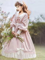 Sweet Lolita Classic Pink Square Neck Ruffle Long Sleeve Ruffle School Uniform Daily Light Lolita