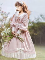 Sweet Lolita Classic Pink Square Neck Ruffle Long Sleeve Ruffle School Uniform Daily Light Lolita