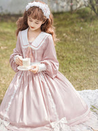 Sweet Lolita Classic Pink Square Neck Ruffle Long Sleeve Ruffle School Uniform Daily Light Lolita