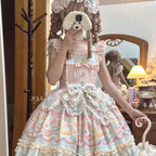 Sweetheart Meow Fruit Sweet Lolita Pastel Print Ruffle Dress Cake Dress