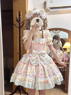 Sweetheart Meow Fruit Sweet Lolita Pastel Print Ruffle Dress Cake Dress