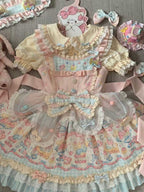 Sweetheart Meow Fruit Sweet Lolita Pastel Print Ruffle Dress Cake Dress