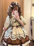 Sweet Lolita Tea Party Fashion Chocolate Mint Brown Layer Apron Cake Dress