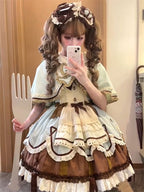 Sweet Lolita Tea Party Fashion Chocolate Mint Brown Layer Apron Cake Dress