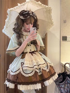 Sweet Lolita Tea Party Fashion Chocolate Mint Brown Layer Apron Cake Dress
