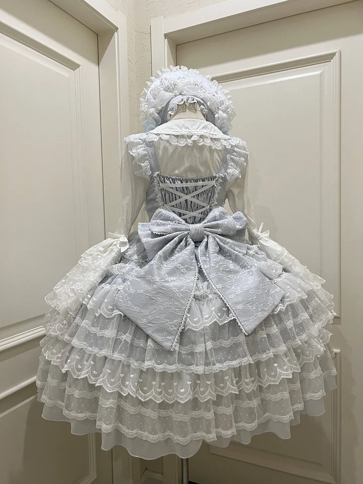Hime Lolita Tea Party FashionBlue Pink White Wedding Dress Multi-layer Sleeveless JSK Dress Lolita Autumn/winter