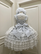Hime Lolita Tea Party FashionBlue Pink White Wedding Dress Multi-layer Sleeveless JSK Dress Lolita Autumn/winter