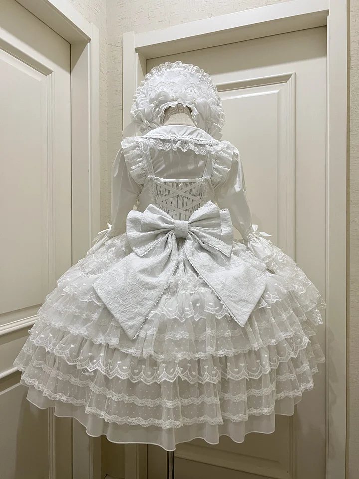 Hime Lolita Tea Party FashionBlue Pink White Wedding Dress Multi-layer Sleeveless JSK Dress Lolita Autumn/winter