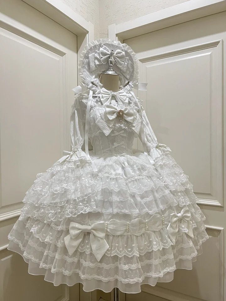 Hime Lolita Tea Party FashionBlue Pink White Wedding Dress Multi-layer Sleeveless JSK Dress Lolita Autumn/winter
