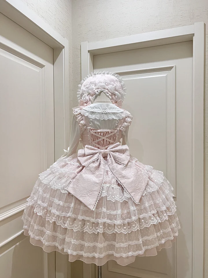 Hime Lolita Tea Party FashionBlue Pink White Wedding Dress Multi-layer Sleeveless JSK Dress Lolita Autumn/winter