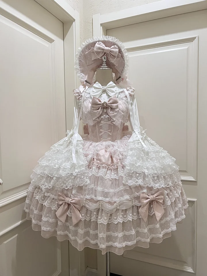 Hime Lolita Tea Party FashionBlue Pink White Wedding Dress Multi-layer Sleeveless JSK Dress Lolita Autumn/winter