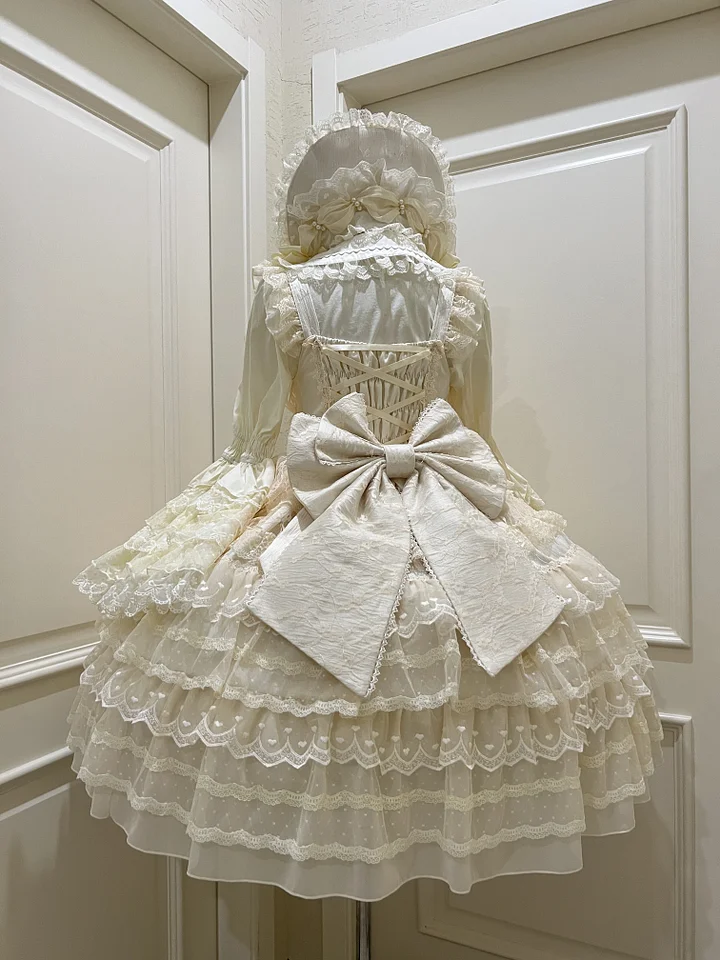 Hime Lolita Tea Party FashionBlue Pink White Wedding Dress Multi-layer Sleeveless JSK Dress Lolita Autumn/winter