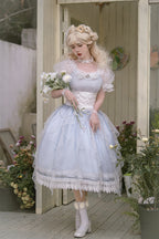 Hime LolitaTea Party Fashion Blue Long Dress Jacquard Ball Gown Prom Graduation Ceremony