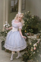 Hime LolitaTea Party Fashion Blue Long Dress Jacquard Ball Gown Prom Graduation Ceremony