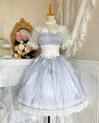 Hime LolitaTea Party Fashion Blue Long Dress Jacquard Ball Gown Prom Graduation Ceremony