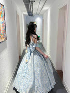 Hime LolitaTea Party Fashion Blue Long Dress Jacquard Ball Gown Prom Graduation Ceremony