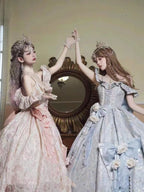 Hime LolitaTea Party Fashion Blue Long Dress Jacquard Ball Gown Prom Graduation Ceremony