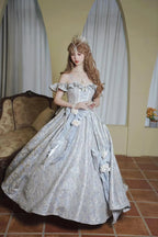 Hime LolitaTea Party Fashion Blue Long Dress Jacquard Ball Gown Prom Graduation Ceremony