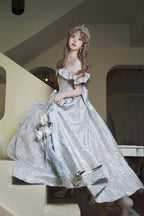 Hime LolitaTea Party Fashion Blue Long Dress Jacquard Ball Gown Prom Graduation Ceremony