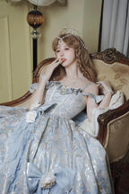 Hime LolitaTea Party Fashion Blue Long Dress Jacquard Ball Gown Prom Graduation Ceremony