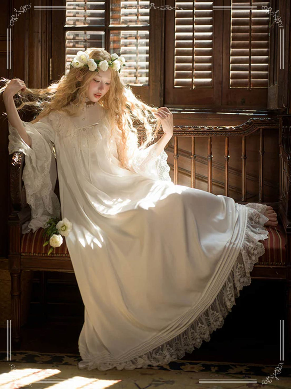 Lolita Fashion OP Dress - Ivory White Victorian Style Nightgown