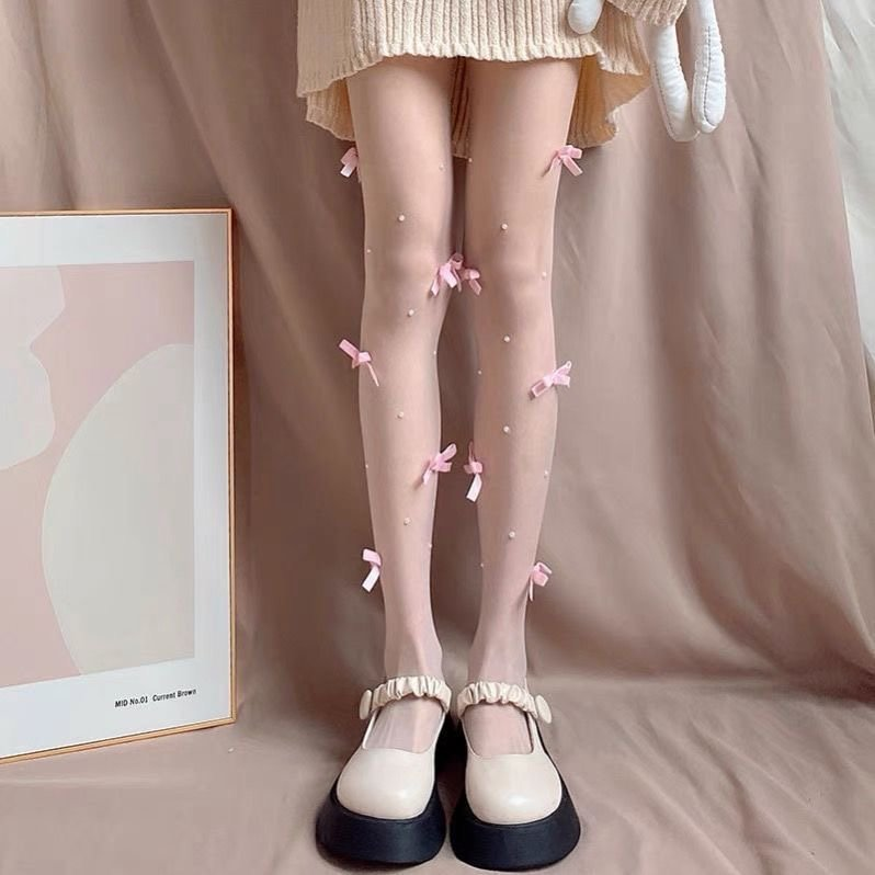 Lolita Stockings White Bow Pearl Thin Tights Sweet Lolita Accessories