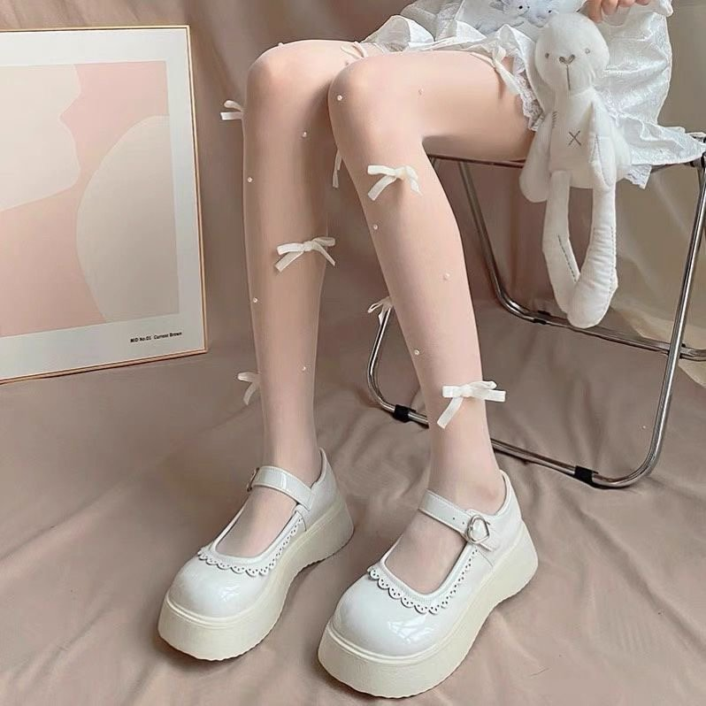 Lolita Stockings White Bow Pearl Thin Tights Sweet Lolita Accessories
