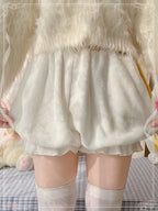 White Cute Lolita Petticoats Pumpkin Pants Cotton Velvet Thermal Lantern Shorts
