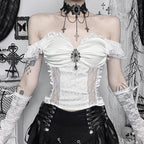 White Goth Dress Suit Women's Top Lace Fishtail Skirt Top Blouse