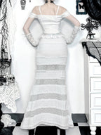 White Goth Dress Suit Women's Top Lace Fishtail Skirt Top Blouse