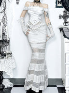 White Goth Dress Suit Women's Top Lace Fishtail Skirt Top Blouse