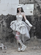 White Goth Lolita Fishtail Dress with Wasteland Distressed Details